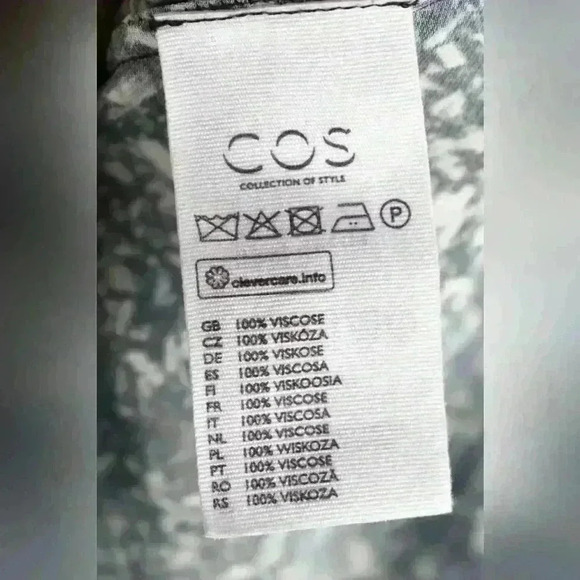 COS Teal White Black Pleated Vented Viscose Sleeveless Shift Tunic Dress  4US - Picture 10 of 11